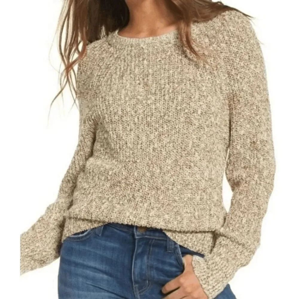 Free People Electric City Pullover sweater beige/oatmeal marled cotton linen ble